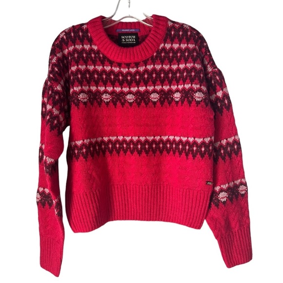 NWT Scotch + Soda Amsterdam Red Cable Knit Pullover Sweater Large - Picture 1 of 7